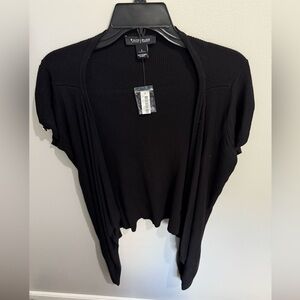 White House Black Market Open Front Short Sleeve Waterfall Cardigan Black‎ L NWT